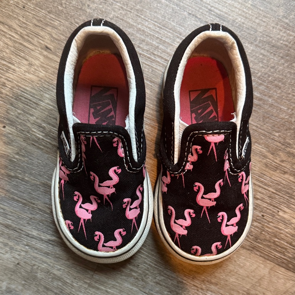 Vans Kids Black and Pink Flamingo Sneakers